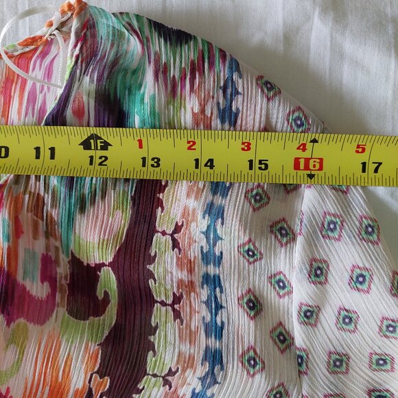 Zara Feather Trim Semi-Sheer  Geometric/Floral Printed Blouse, Size XS - Picture 7 of 10